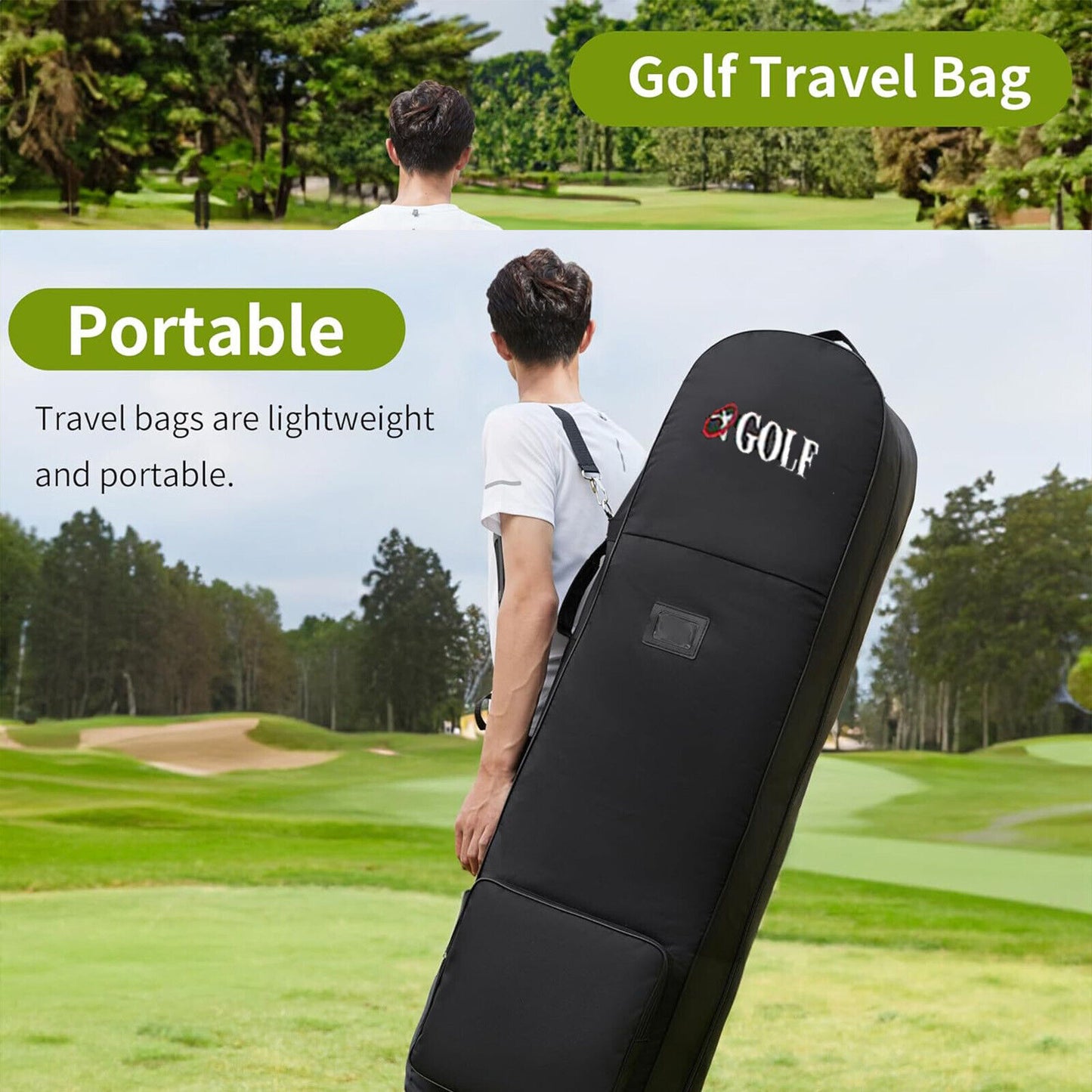 128cm Portable Padded Golf Travel Case with Wheels - Holiday Airbag Cover Bag