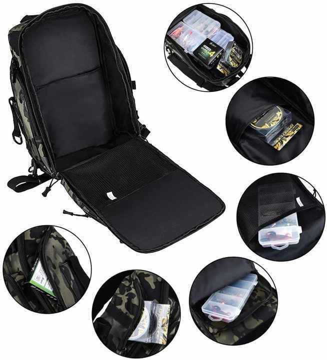 Tackle Backpack with Fishing Rod Holders - Large Storage, Water-Resistant Outdoor Shoulder Bag