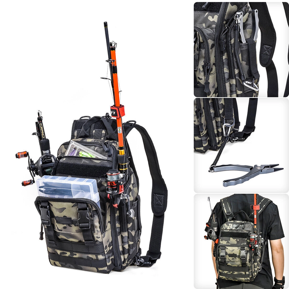 Tackle Backpack with Fishing Rod Holders - Large Storage, Water-Resistant Outdoor Shoulder Bag