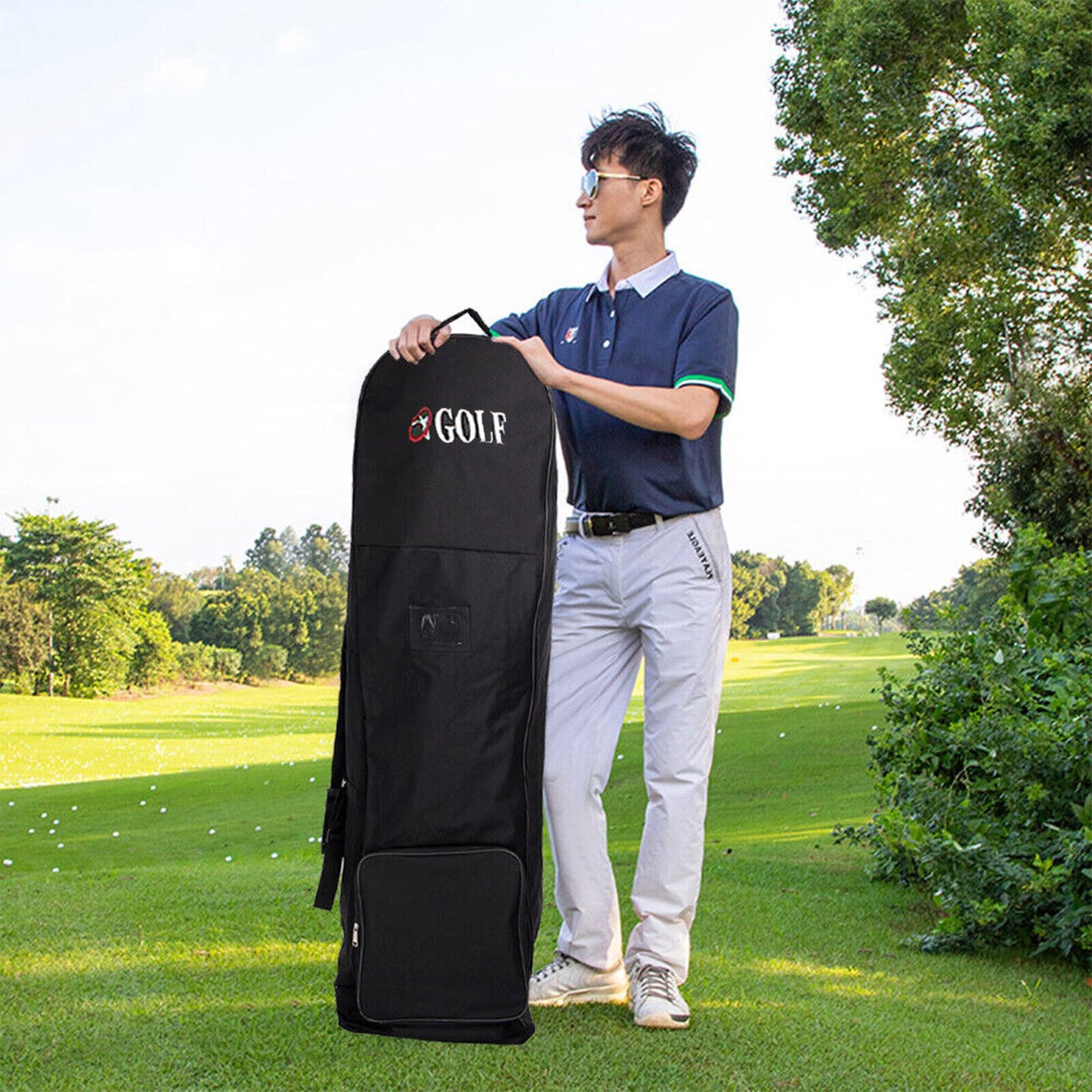 128cm Portable Padded Golf Travel Case with Wheels - Holiday Airbag Cover Bag