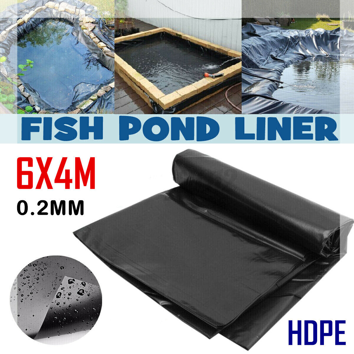 6x4M HDPE Durable Fish Pond Liner - Reinforced Membrane for Gardens, Landscaping, and Pools