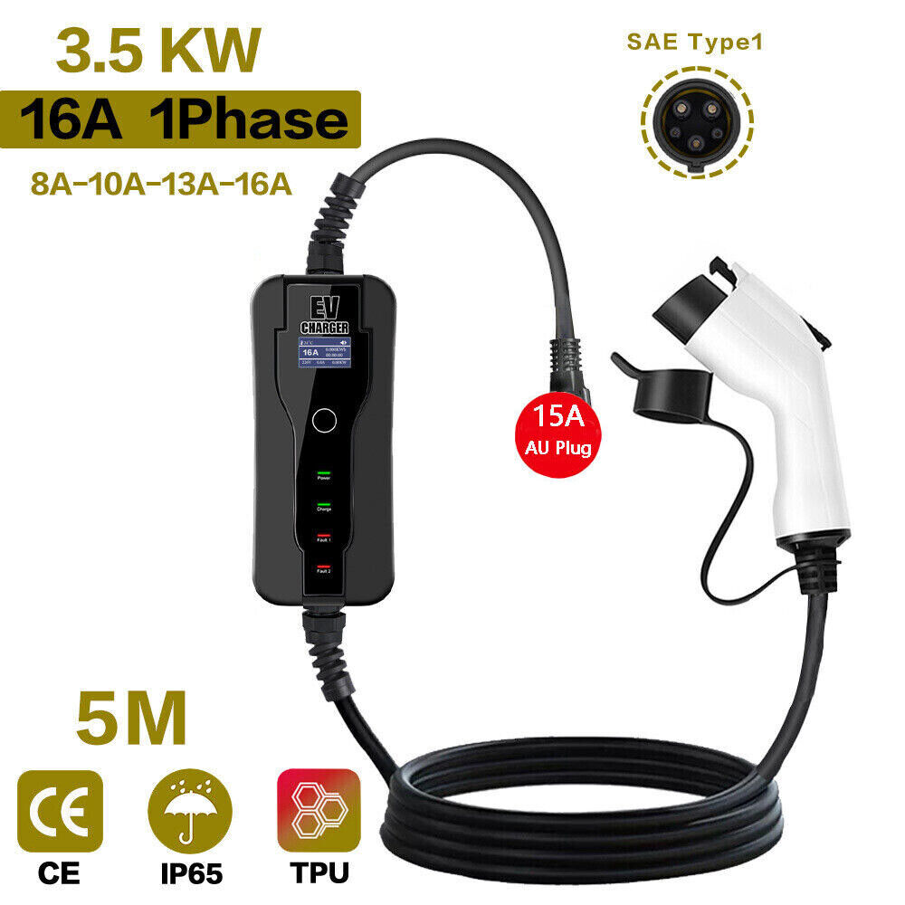 Adjustable Portable EV Charger - Type 1, 8A/10A/16A with Australian 15A Plug (UPF)