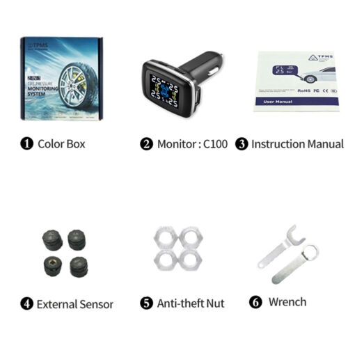 Wireless Car Tire Pressure Monitoring System (TPMS) with 4 Sensors