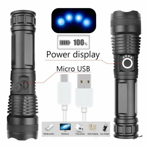 900000LM Tactical LED Flashlight - XHP50, 5 Modes, Zoomable, Ultra Powerful Hunting Torch