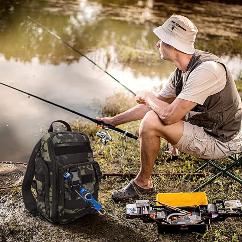 Tackle Backpack with Fishing Rod Holders Large Storage Water Resist Polarzone