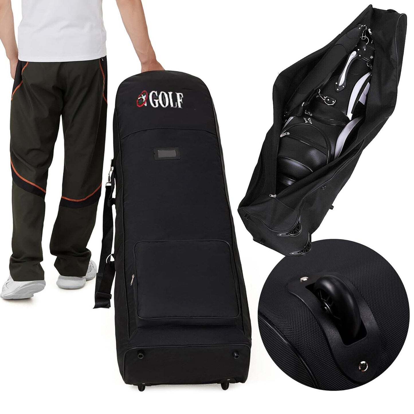 128cm Portable Padded Golf Travel Case with Wheels - Holiday Airbag Cover Bag