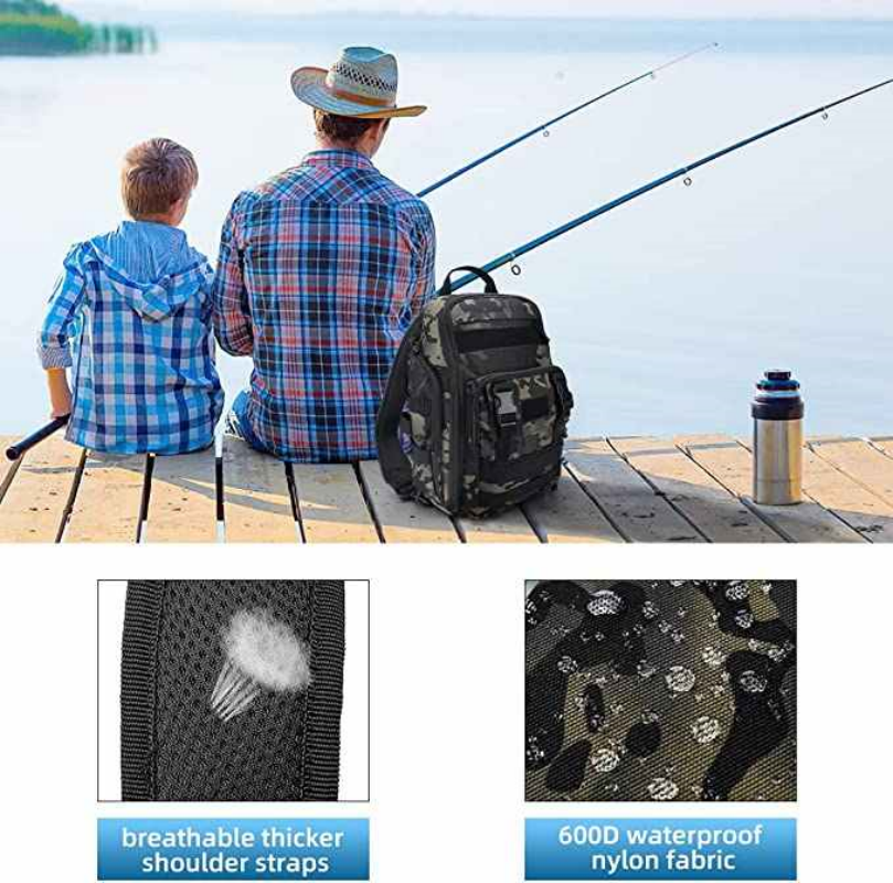 Tackle Backpack with Fishing Rod Holders - Large Storage, Water-Resistant Outdoor Shoulder Bag