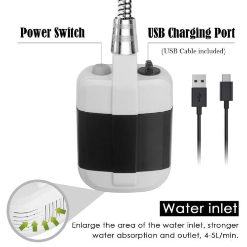 Portable USB Rechargeable Camping Shower Pump - Electric Bath Tool for Garden and Outdoor Use