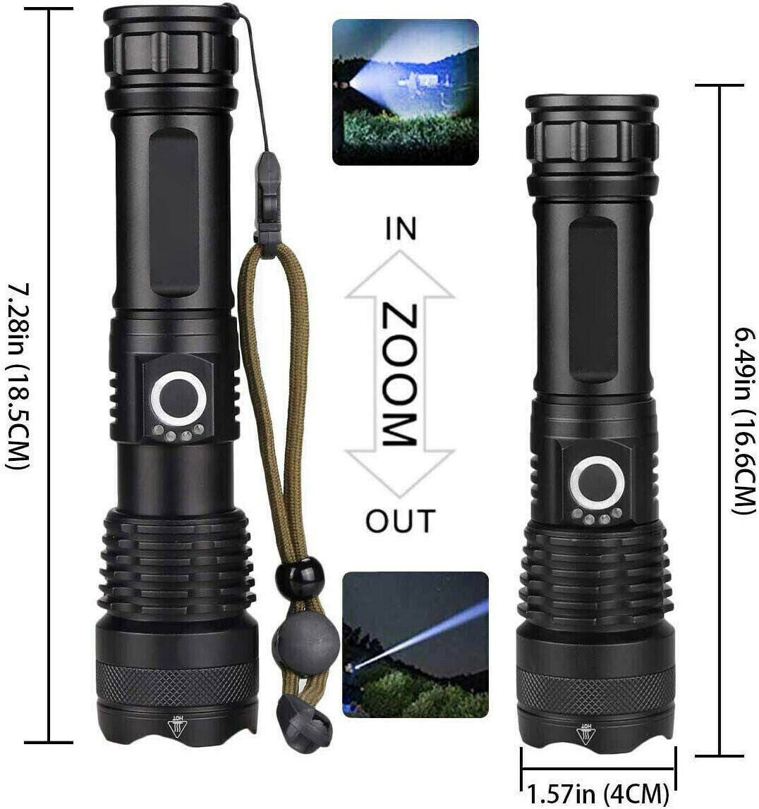 900000LM Tactical LED Flashlight - XHP50, 5 Modes, Zoomable, Ultra Powerful Hunting Torch