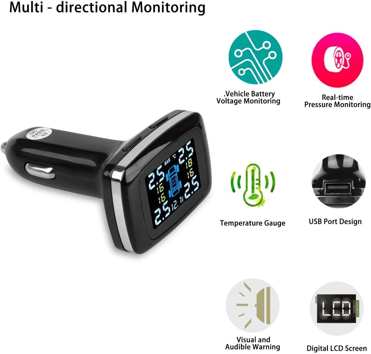 Wireless Car Tire Pressure Monitoring System (TPMS) with 4 Sensors