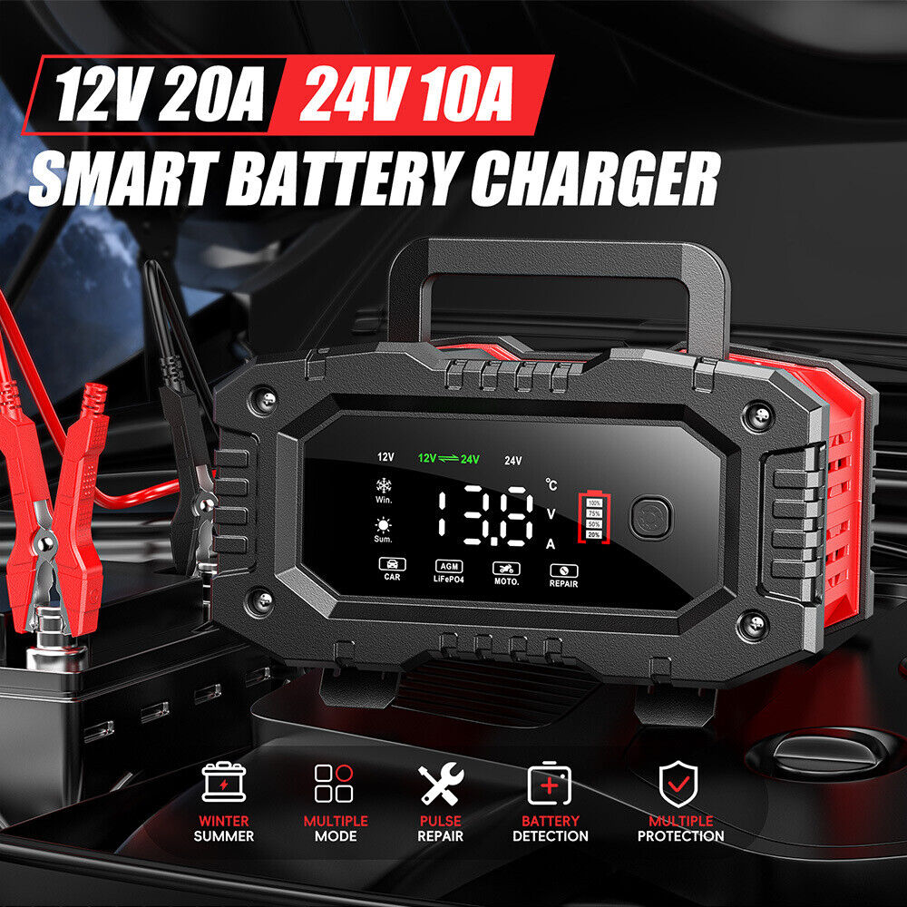 20A Smart Battery Charger - 12V/20A & 24V/10A for Lifepo4, Lead-Acid, AGM, Gel Batteries