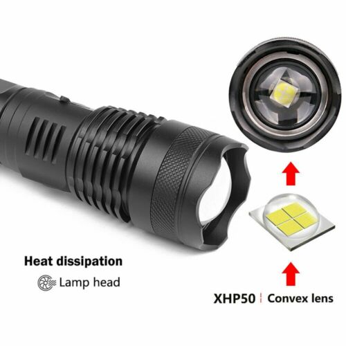 900000LM Tactical LED Flashlight - XHP50, 5 Modes, Zoomable, Ultra Powerful Hunting Torch