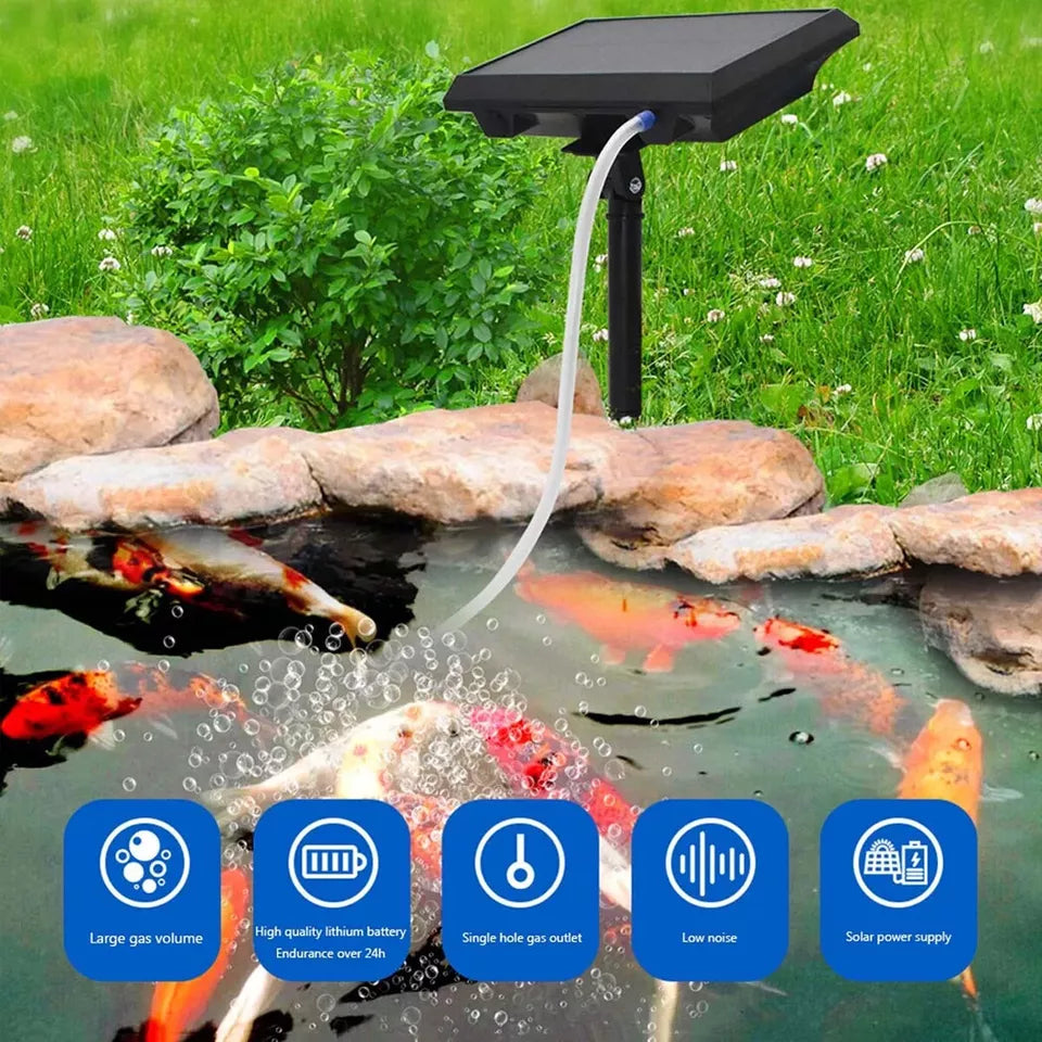 Solar Pond Air Pump – 3 Modes, Dual Airflow – Solar-Powered Oxygenator for Fish Ponds, Aquariums, and Pools