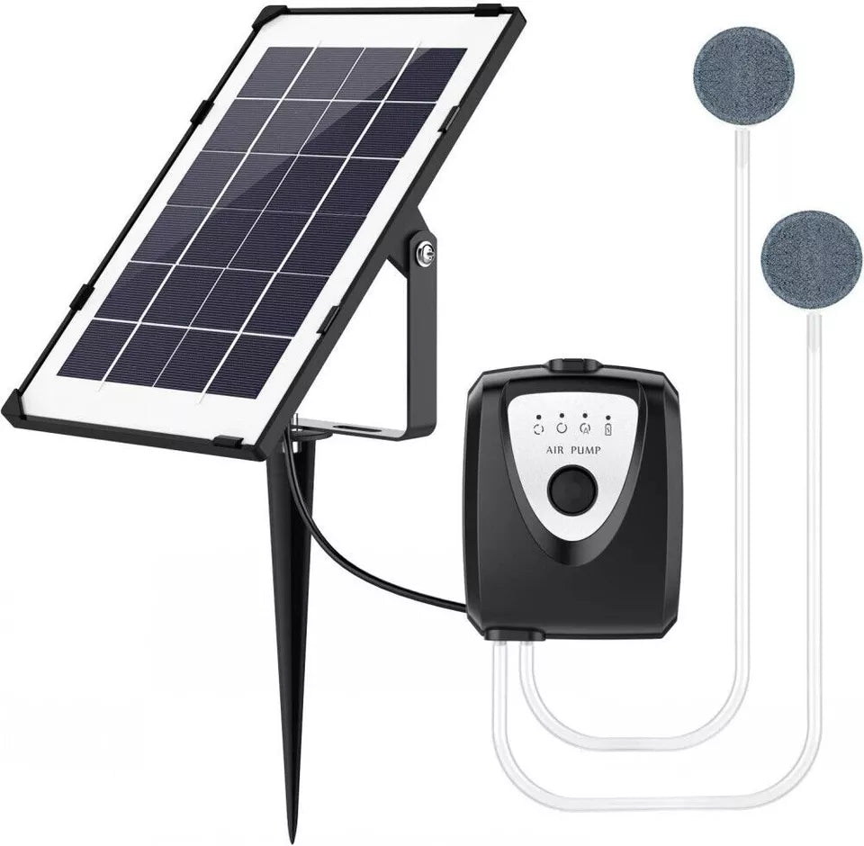 Solar Pond Air Pump – 3 Modes, Dual Airflow – Solar-Powered Oxygenator for Fish Ponds, Aquariums, and Pools